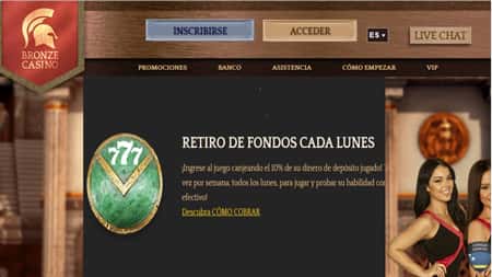 Bronze Casino 10% de reembolso por retiro los lunes