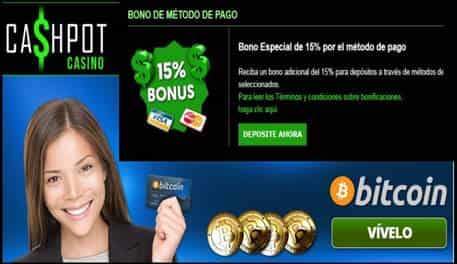 Bonos por método de ingreso de hasta 15% en Casino Cashpot